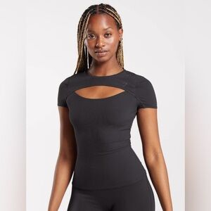 Women’s GYMSHARK Elevate Short Sleeve Open Chest Athletic Top Size L Black